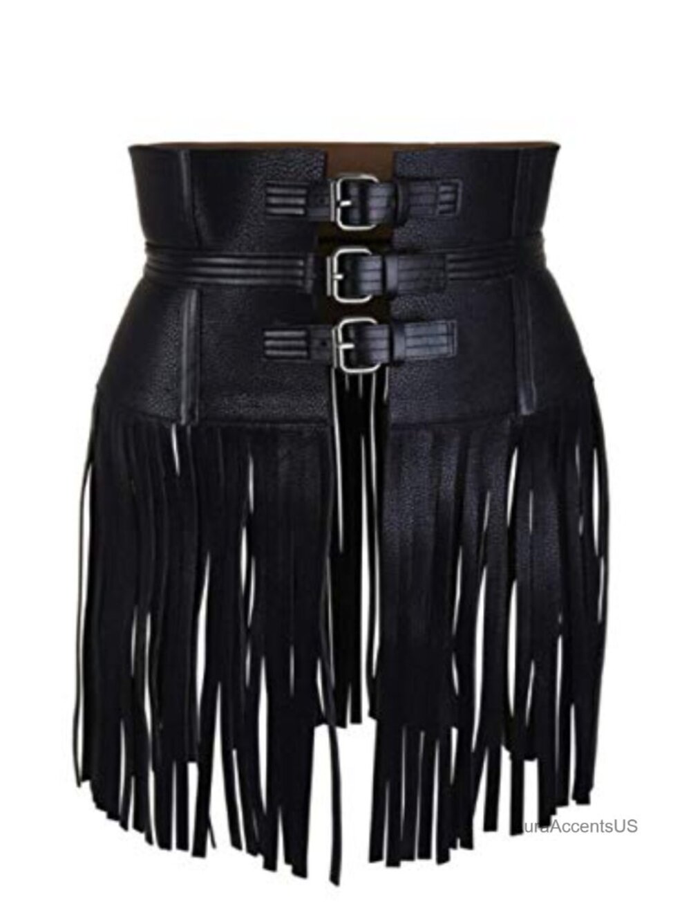 Genuine Cowhide Leather Fringe Obi Sash Wrap Corset Waist Cincher Wide Belt